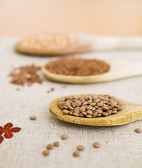 spoons, grain and legumes