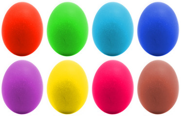 Eight colorfull easter eggs, isolated on white