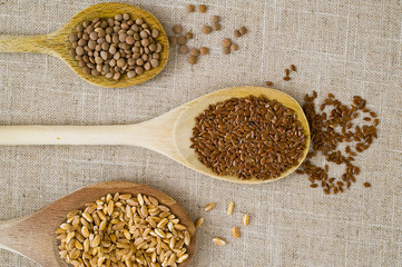spoons, grain and legumes