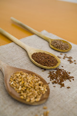 spoons, grain and legumes