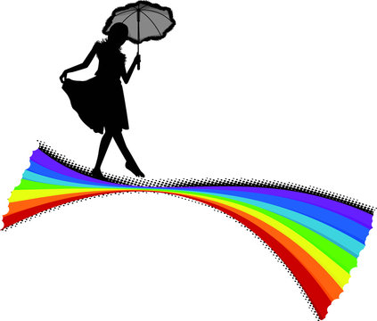 silouette de femme marchant sur un arc en ciel