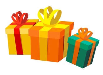 Colourful gift boxes isolated on white background