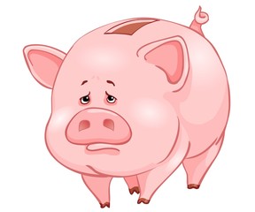 sad piggy bank isolated on white