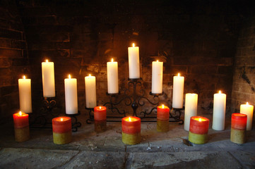 Candles in a fireplace