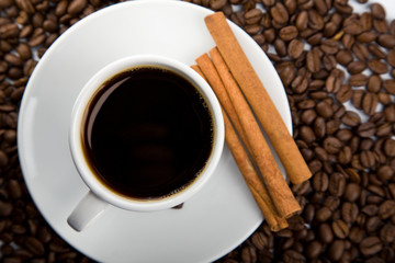 cup of coffee and coffee beans