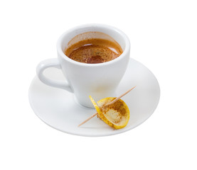 espresso coffee . Cup of coffee  with lemon