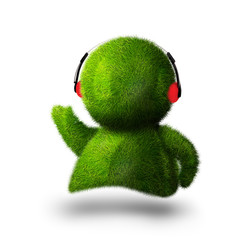 Cute green person answering phone at call center - 12603534