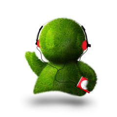 Cute green person listening to music with player - 12603572
