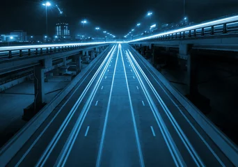 Zelfklevend Fotobehang Night highway with viaducts © lite