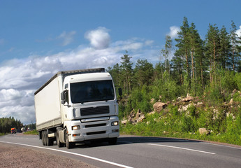 Fototapeta na wymiar biały ciężarówka na autostradzie letnim