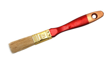 Paint brush with a red wooden handle isolated on a white