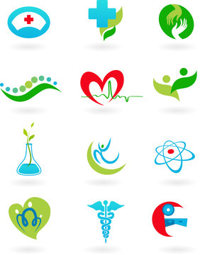 collection of medicine icons and logos