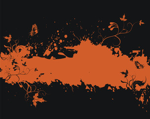 Grunge orange frame with floral elements