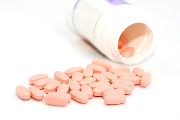 Pills on a white background..