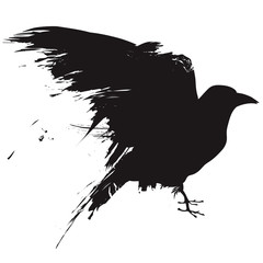 Vector raven or crow in grunge style - obrazy, fototapety, plakaty