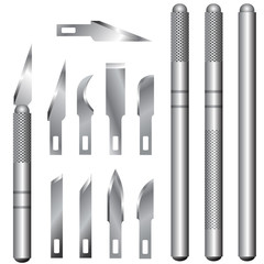 Vector set of hobby knife handles and blades