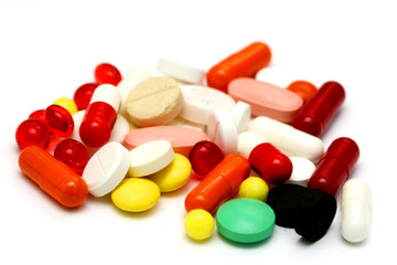 Pills on a white background..