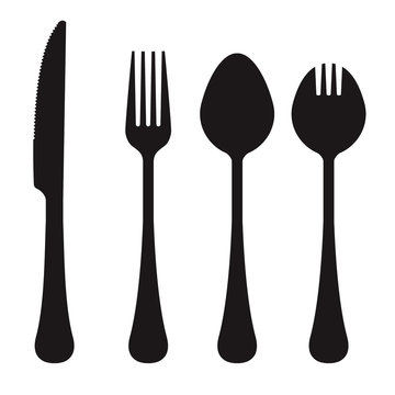 Vector silhouette of knife, fork, spoon, and spork