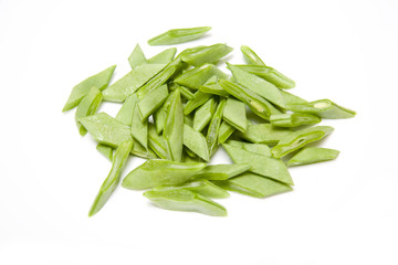 Fototapeta premium Sliced green beans on a white studio background.