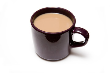 Mug of coffee on a white studio background.