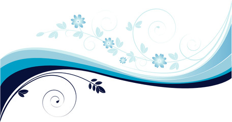 Background with blue waves and floral motives