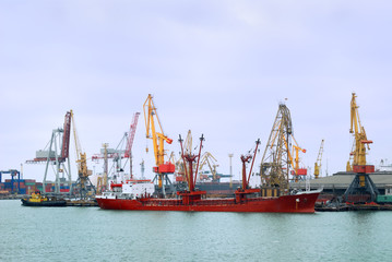 Fototapeta na wymiar View on trading port with the ships