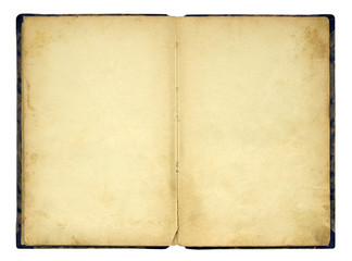 Open old blank book isolated on white