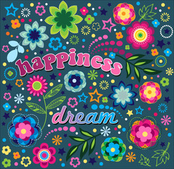 Happiness and Dream fun floral illustration