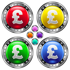Vector set of round british pound currency buttons