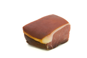 Piece of a ham on a white background. Isolated