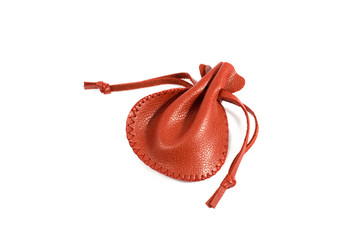 Red leather pouch on white