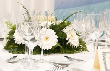 Fancy table set for a wedding celebration