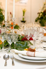 Fancy table set for a wedding celebration