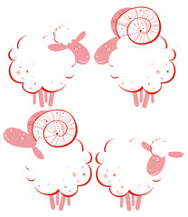 Vector illustration of stylized rams and sheep