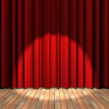 Red curtain stage with a spot light