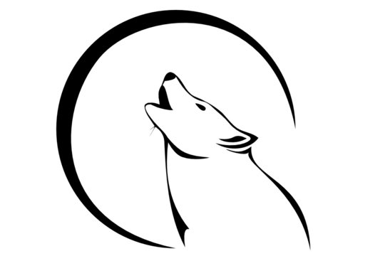 Tribal wolf howling at the moon