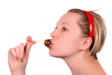 girl sucking lollipop