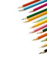 Colour pencils on white background