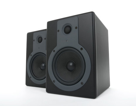 Pair of black loud speakers