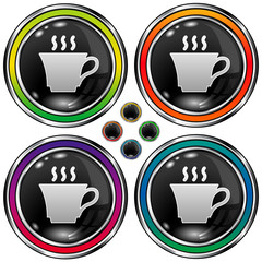 Round vector button with coffee or tea cup icon
