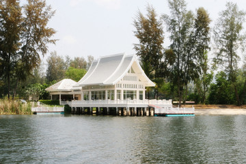 Fototapeta na wymiar Wedding chapel overlooking a lake.