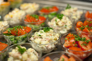 Appetizers on restaurant display, shallow focus