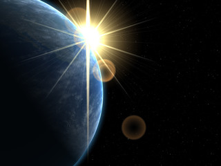 Earth with sun flare