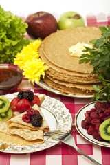 served place setting: pancake with berries