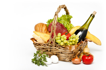 basket of goods on white background