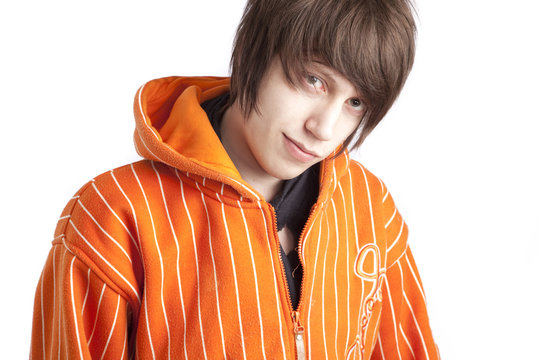 Teenage Boy In Orange Hoodie