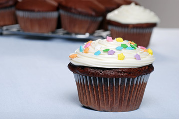 chocolate cupcake with sprinkles  more in background