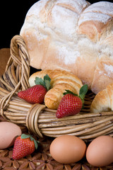 Bread, Croissant, Strawberries And Eggs