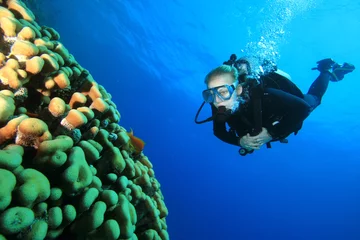 Fotobehang Scuba Diver and Coral Reef © Richard Carey