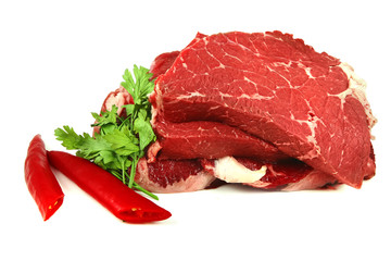 raw steak over white